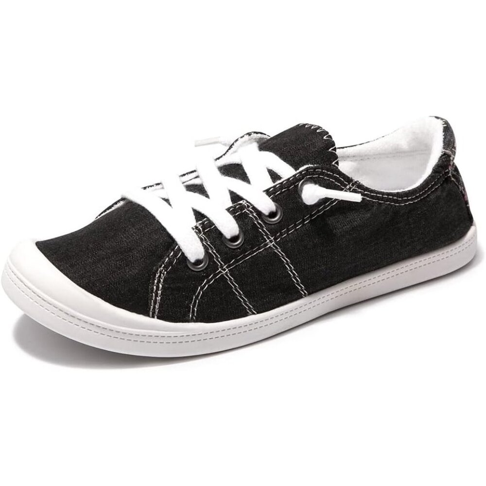 Women's Classic Canvas Fashion Comfort Slip On Walking Black Sneakers Shoes